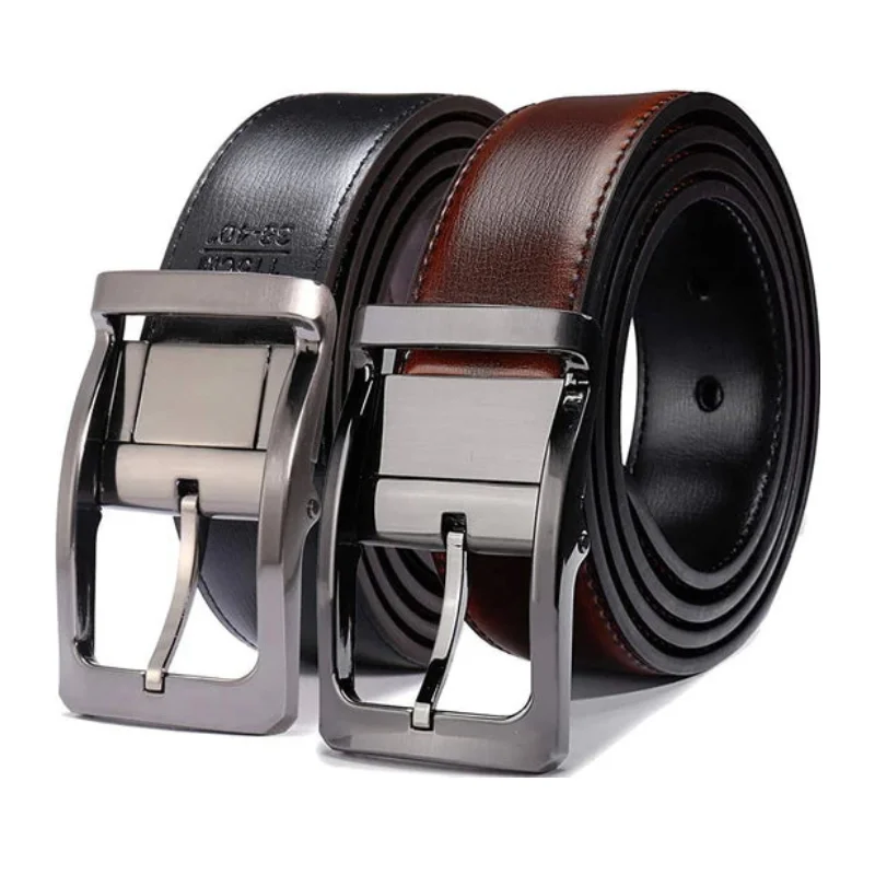 Black/Brown PU Leather Belt made of synthetic leather.