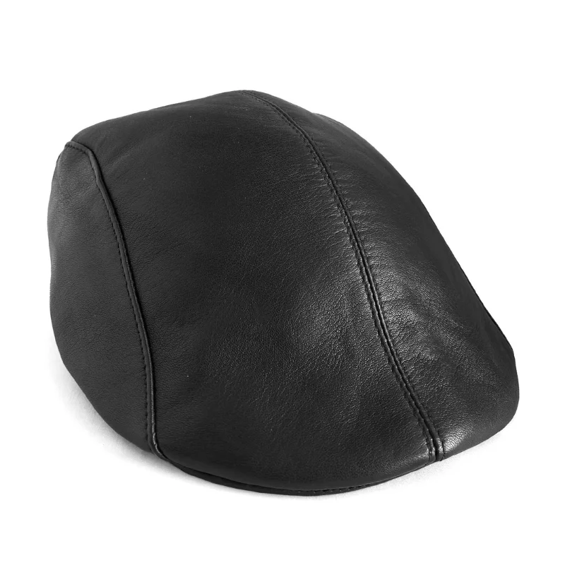 Classic 100% Sheep Leather Newsboy flat cap (brown).